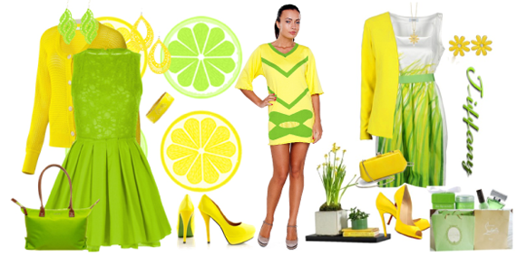 Сочетание зеленого и желтого в одежде